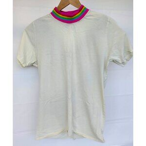 Big Bud LA Rainbow Collar Off-White Mock Neck Tee Size Medium